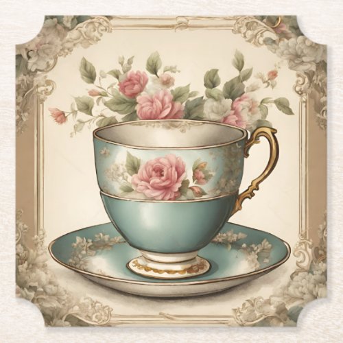 Vintage Tea Cup Floral Bridal Shower Tea Party  Paper Coaster