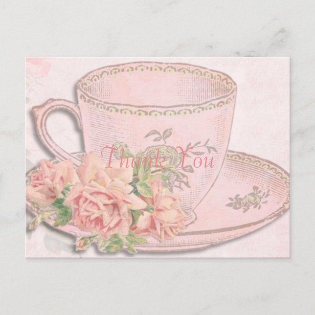 Vintage Tea Cup Thank You Postcard (Front)