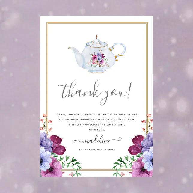 Vintage Tea Floral Bridal Shower Thank You Card | Zazzle