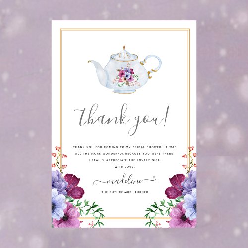 Vintage Tea Floral Bridal Shower Thank You Card