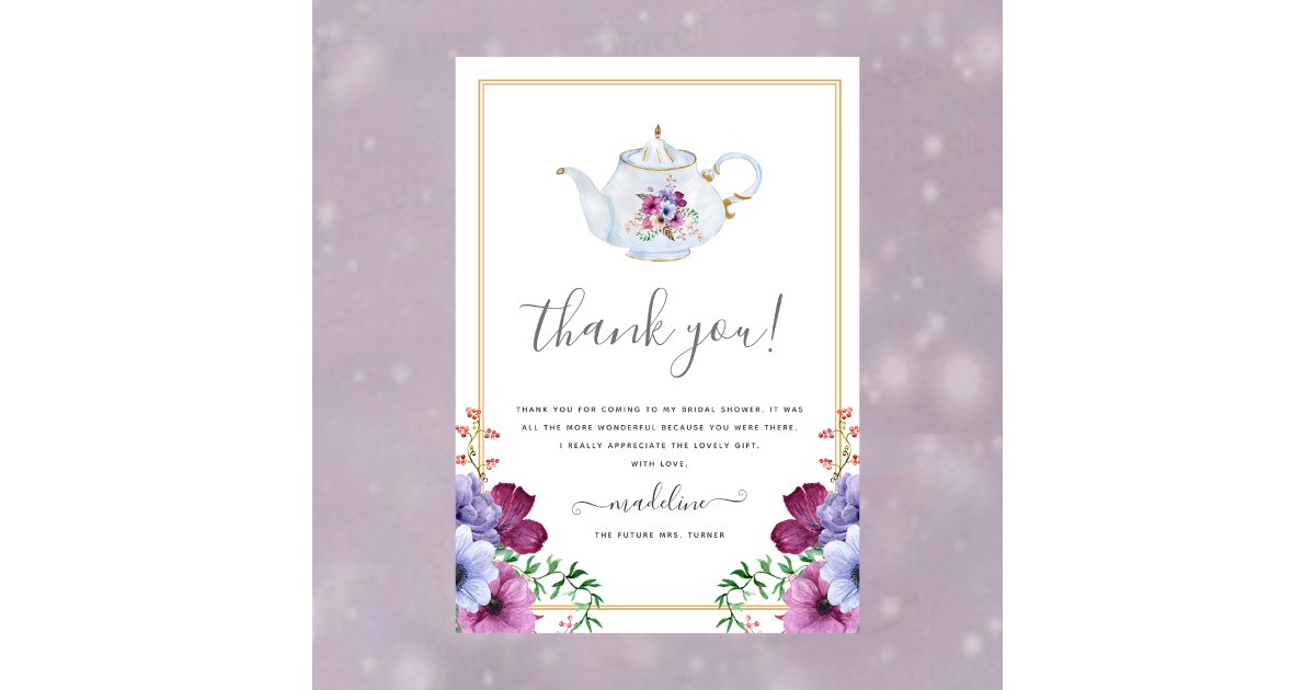 Vintage Tea Floral Bridal Shower Thank You Card | Zazzle