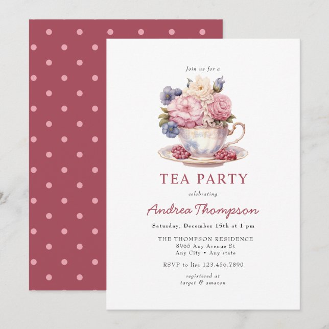 Vintage Tea | Flowers Tea Party Invitation (Front/Back)