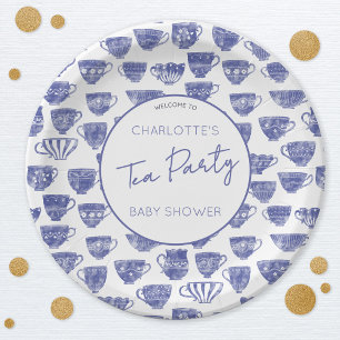 Vintage Tea Party Baby Shower Teacup Watercolor Paper Plates