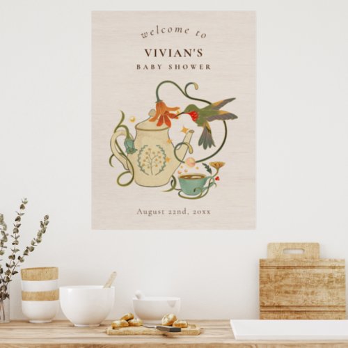 Vintage Tea Party Baby Shower Welcome Poster