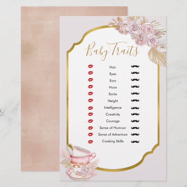Vintage Tea Party Baby Traits Games Shower (Front/Back)
