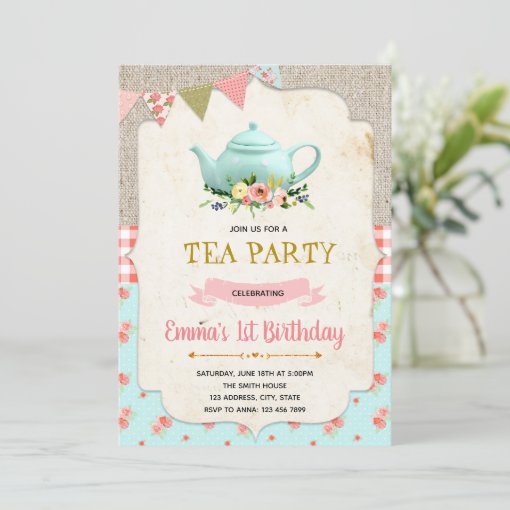 Vintage tea party birthday invitation | Zazzle