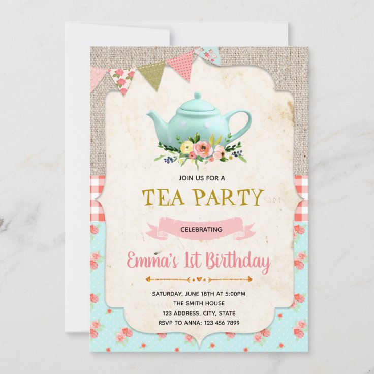 Vintage tea party birthday invitation | Zazzle