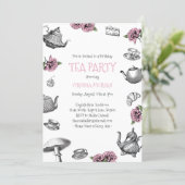 Vintage Tea Party Birthday Pink Invitation (Standing Front)