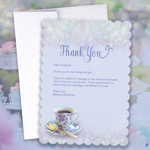 Vintage Tea Party Blue Flat Thank You Card