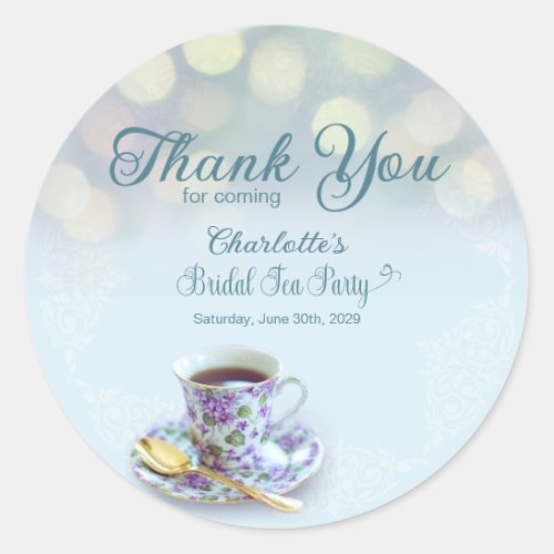 Vintage Tea Party Bridal Shower Aqua Thank You Classic Round Sticker