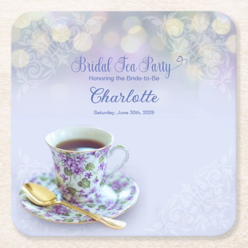 Vintage Tea Party Bridal Shower Blue Square Paper Square Paper Coaster