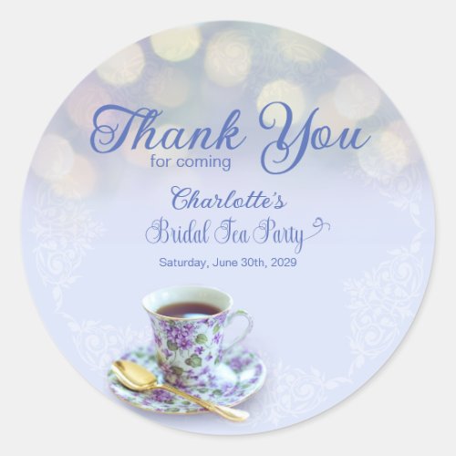 Vintage Tea Party Bridal Shower Blue Thank You Classic Round Sticker