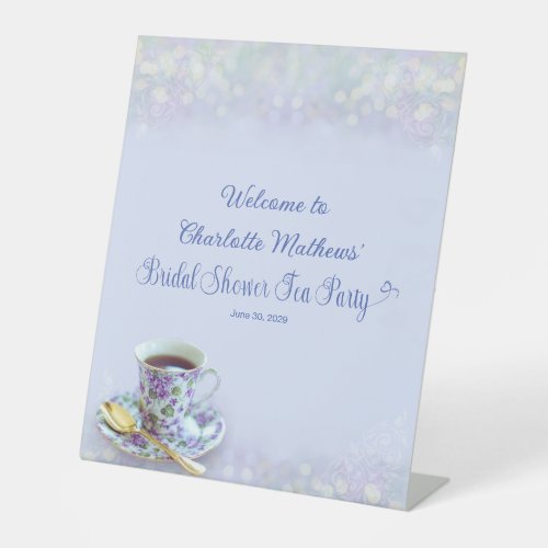 Vintage Tea Party Bridal Shower Blue Welcome Pedestal Sign