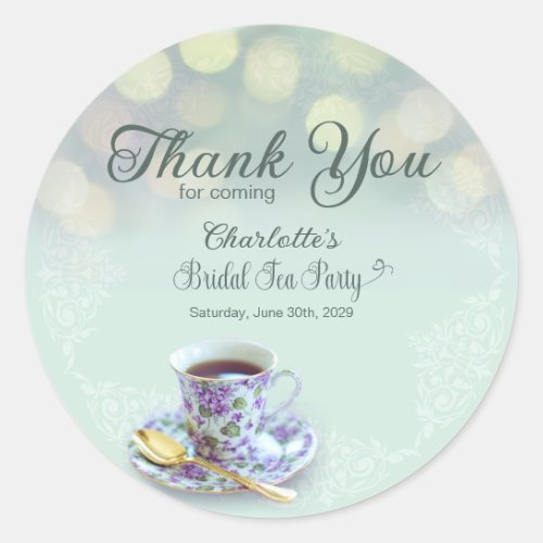 Vintage Tea Party Bridal Shower Green Thank You Classic Round Sticker