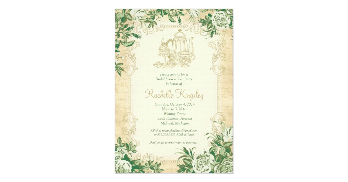 Vintage Tea Party Bridal Shower Invitation Zazzle Vintage Tea Party Bridal Shower