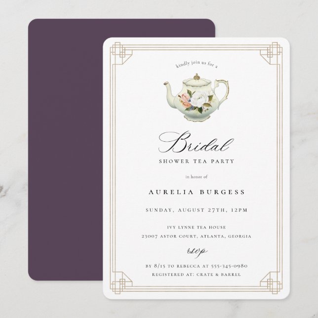 Vintage Tea Party Bridal Shower Invitation (Front/Back)