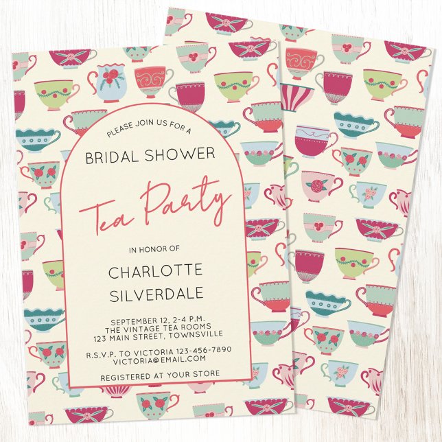 Vintage Tea Party Bridal Shower Invitation (Modern vintage teacup bridal shower tea party invitation)