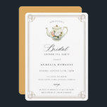 Vintage Tea Party Bridal Shower Invitation<br><div class="desc">Elegant vintage inspired,  bridal shower tea party invitation. Features,  delicate art deco border and floral adorned teapot. Elegant typography design style template with coordinating solid rustic yellow color backing.</div>