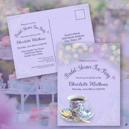 Vintage Tea Party Bridal Shower Lavender Invitatio Postcard