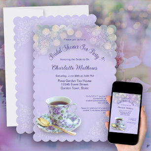 Vintage Tea Party Bridal Shower Lavender Invitation