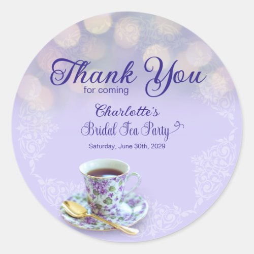 Vintage Tea Party Bridal Shower Lavender Thank You Classic Round Sticker