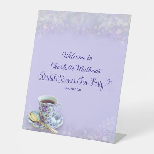 Vintage Tea Party Bridal Shower Lavender Welcome Pedestal Sign