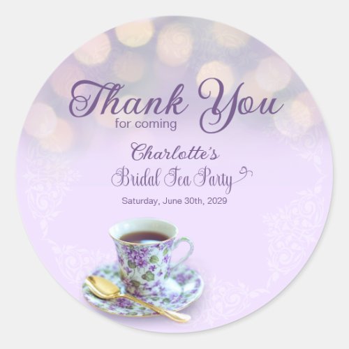 Vintage Tea Party Bridal Shower Lilac Thank You Classic Round Sticker