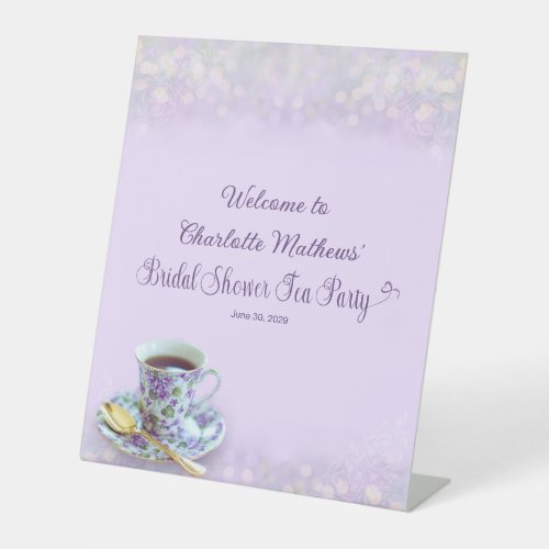 Vintage Tea Party Bridal Shower Lilac Welcome Pedestal Sign