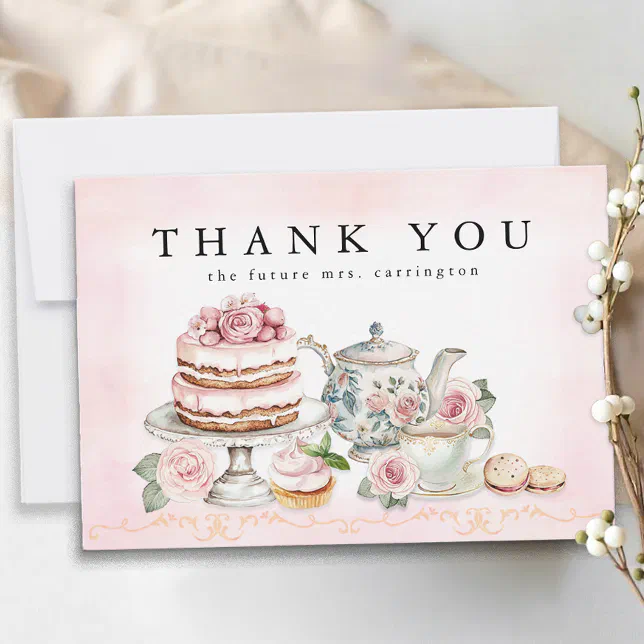 Vintage Tea Party Bridal Shower Thank You Card | Zazzle