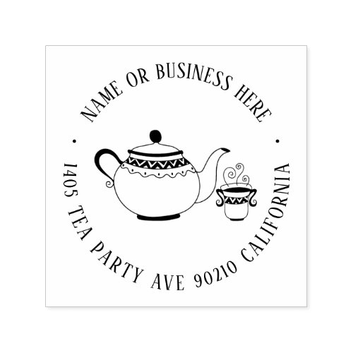 Vintage Tea Party Business Name and Return Address Self_inking Stamp