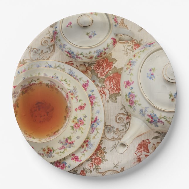 Vintage Tea Party Disposable Paper Plates (Front)