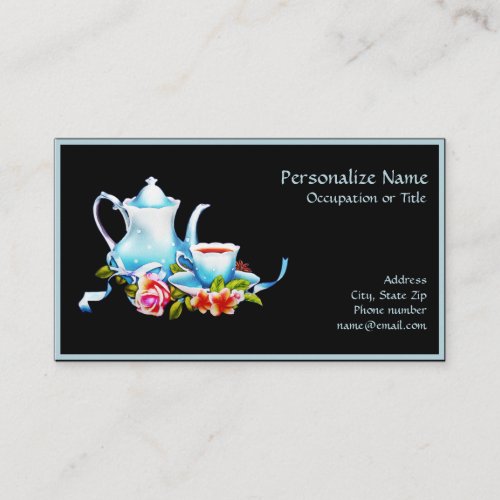 Vintage Tea Party Event Planner Elegant Blue Black Business Card