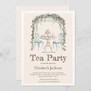 Vintage Tea Party Flowers Bridal Luncheon Invitation