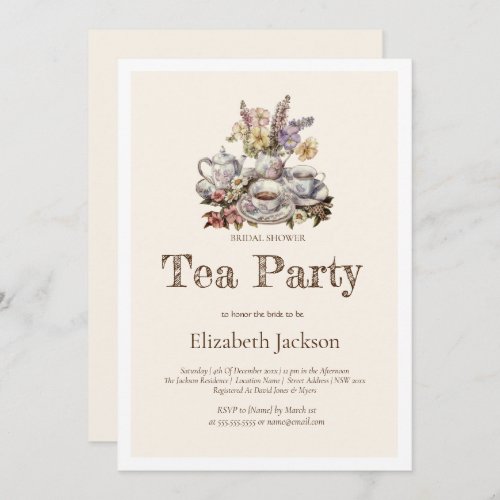 Vintage Tea Party Flowers Bridal Luncheon Invitation