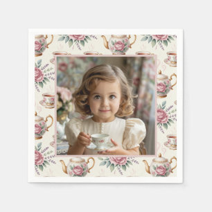 Vintage Tea Party Girl Birthday Photo Napkins