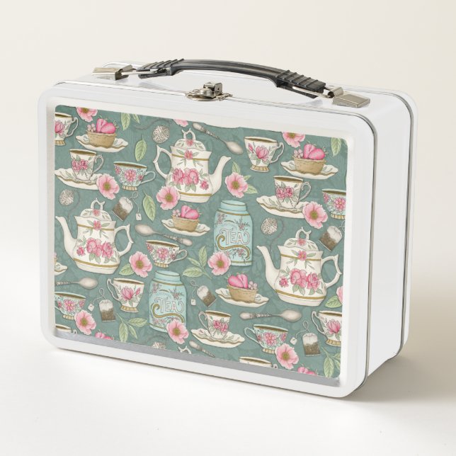 Vintage Tea Party Metal Lunch Box (Front)