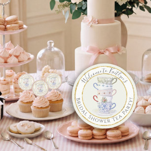 Vintage Tea Party Modern Watercolor Bridal Shower Classic Round Sticker