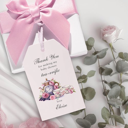 Vintage Tea Party Pink Roses Baby Shower Tea Favor Gift Tags