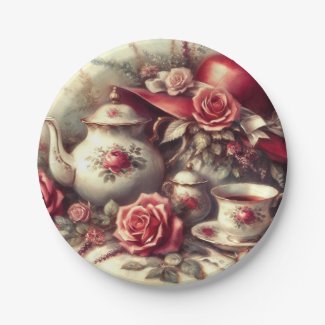 Vintage Tea Party Red Rose Teapot 