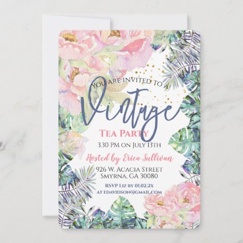 Vintage Tea Party Rose Leaf Invitation