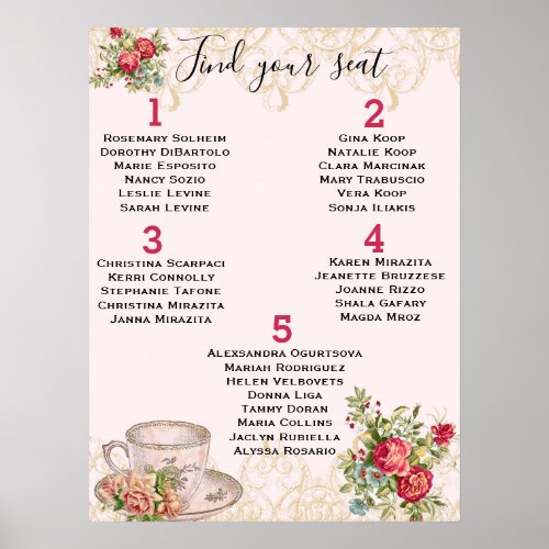 Vintage Tea Party Seating Chart 