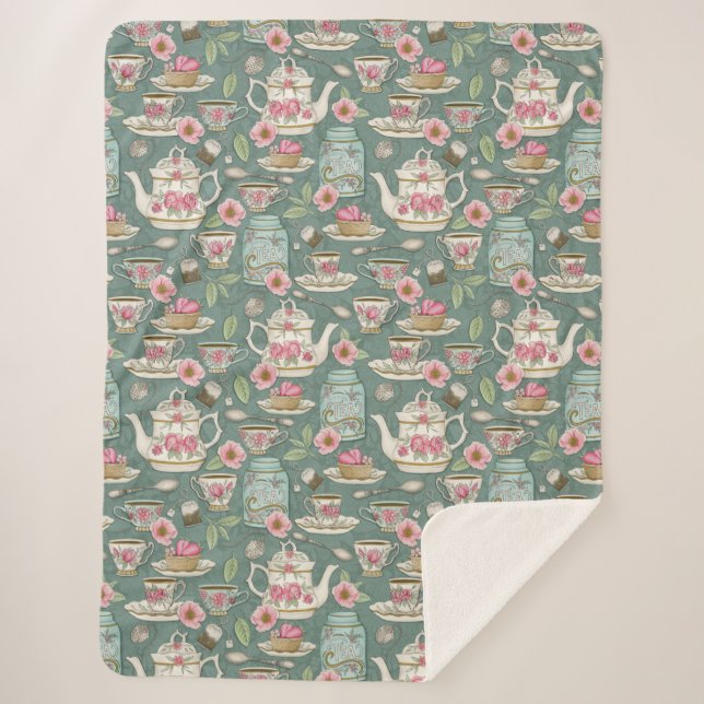Vintage Tea Party Sherpa Blanket (Front)