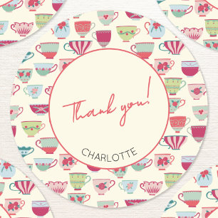 Vintage Tea Party Teacup Thank You Personalized Classic Round Sticker