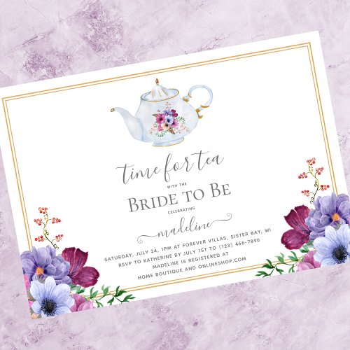 Vintage Tea Party Teapot Bridal Shower Invitation