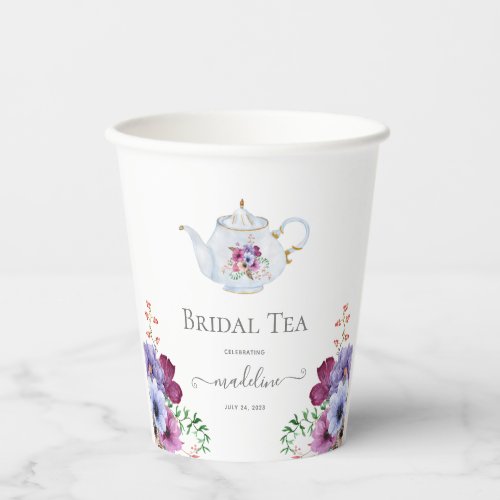 Vintage Tea Party Teapot Floral Bridal Shower Paper Cups
