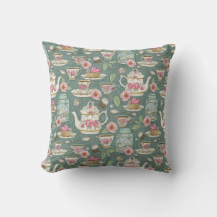Vintage Tea Party Throw Pillow
