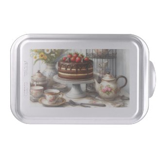 Vintage Tea Party with Chocolate Cake Bakers  Pan