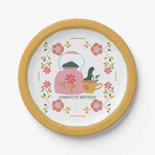 Vintage Tea Party Yellow Birthday Paper Plates