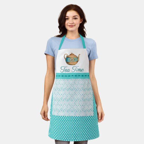 Vintage Tea Pot and Polka Dots Apron