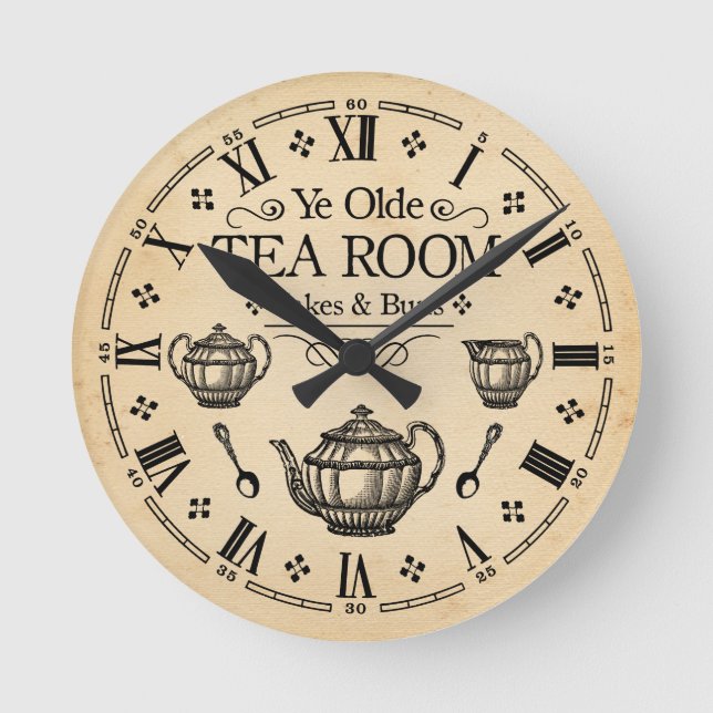 Vintage Tea Room Round Clock (Front)